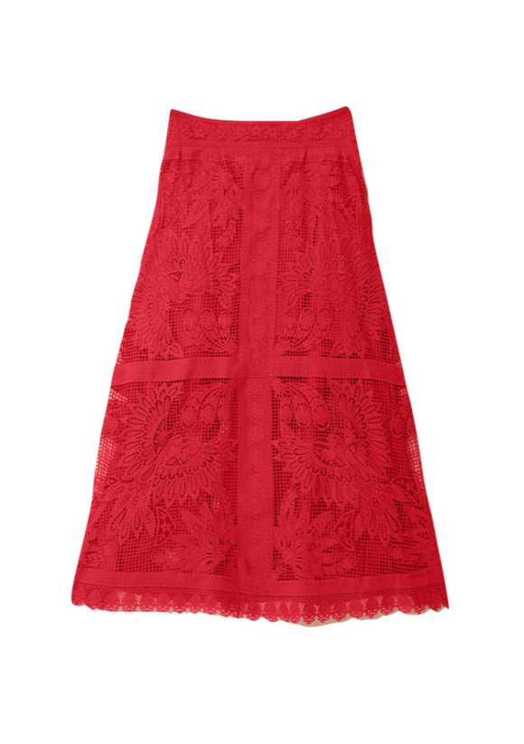 Farm Rio - Red Toucan Guipure Midi Skirt