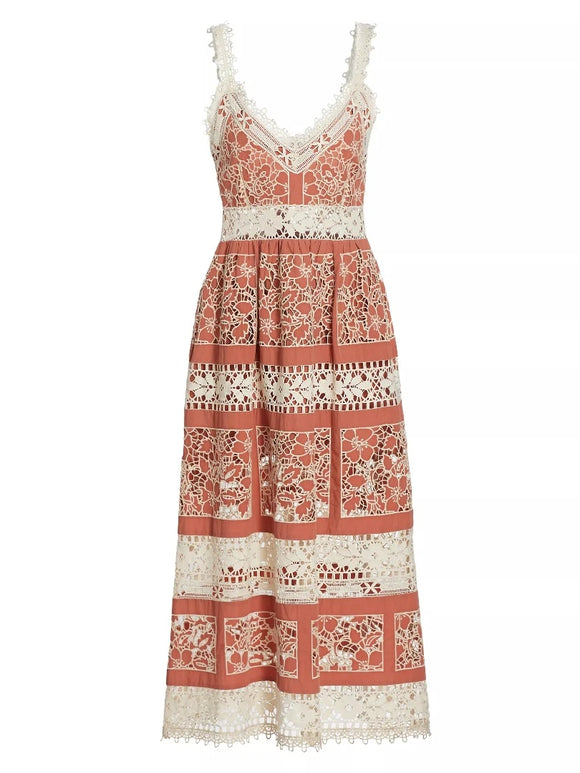 Sea - Joah Embroidery Midi Dress in Brick
