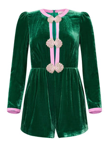 Saloni - Camille Bows Playsuit in Emerald