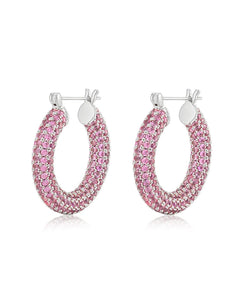 Luv AJ - Pave Baby Amalfi Hoops in Pink/Silver