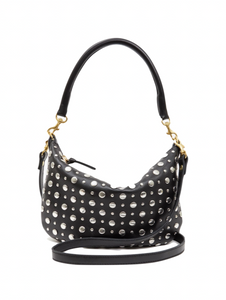 Clare V. - Petit Moyen Messenger in Black Nappa with Silver Studs