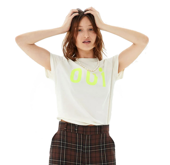 Clare V. - Classic Tee in Cream with Neon Yellow Oui