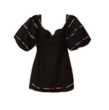 Farm Rio - Black Colored Stripes Short Sleeve Mini Dress
