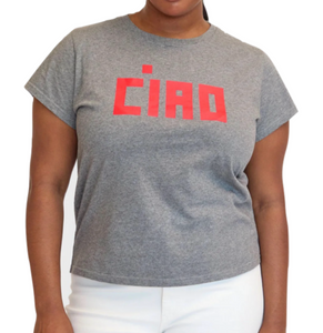 Clare V. - Classic Tee in Grey Melange with Neon Coral Block Ciao
