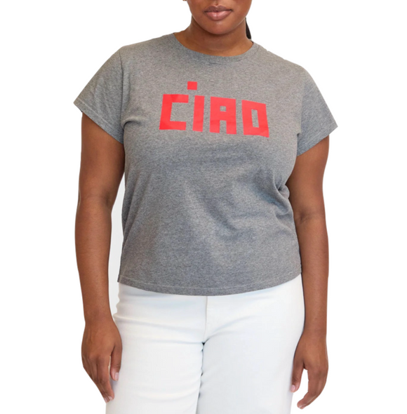 Clare V. - Classic Tee in Grey Melange with Neon Coral Block Ciao