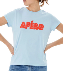 Clare V. - Classic Tee in Light Blue with Bright Poppy Apéro