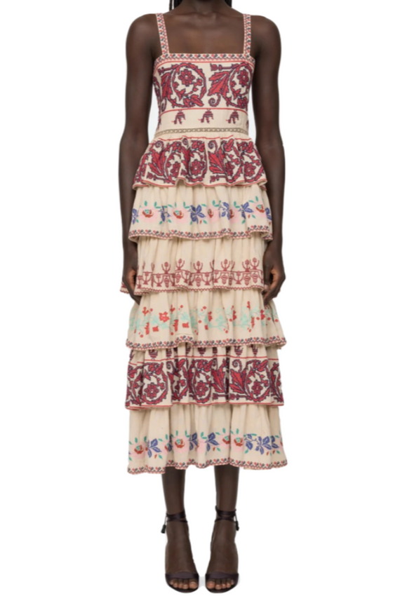 Sea - Ramona Embroidery Tiered Dress in Multi