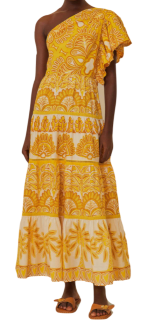 Farm Rio - Yellow Ainika Tapestry One Shoulder Maxi Dress