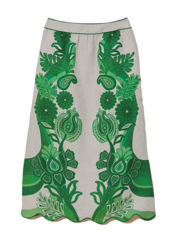 Farm Rio - Green Color Festival Midi Skirt