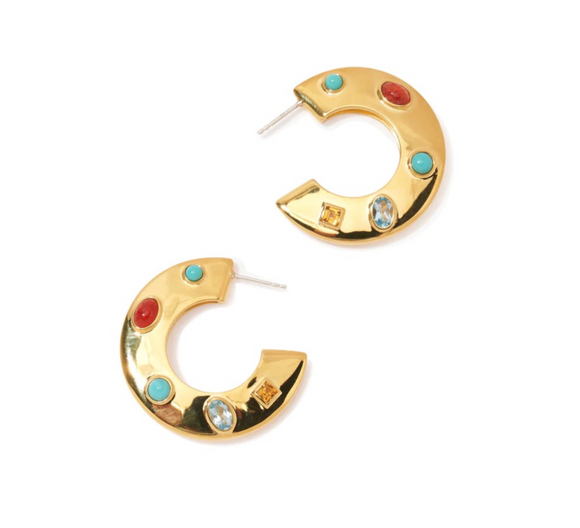 Lizzie Fortunato - Saucer Hoops in Gold Dotted Stone
