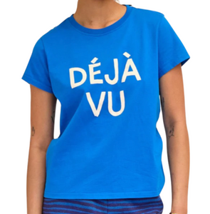 Clare V. - Classic Tee in Bright Cobalt with Cream Déjà Vu