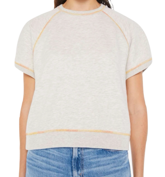 MOTHER - The Short Sleeve Concert Tuck Tee in Heather Oatmeal