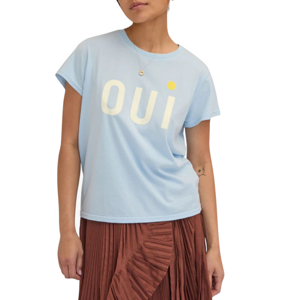 Clare V. - Classic Tee in Light Blue with Cream & Yellow Oui