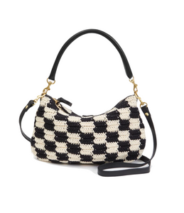 Clare V. - Petit Moyen Messenger in Black & Cream Crochet Checker