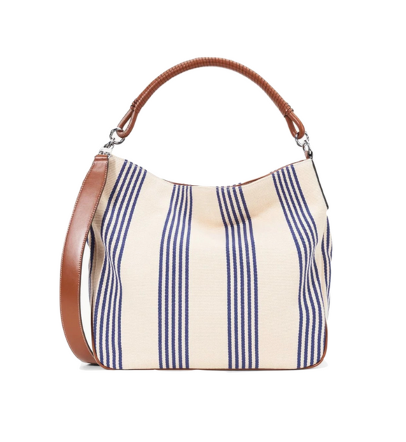 STAUD - Perry Hobo Bag in Marine Bayadere Stripe