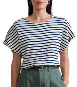 Apiece Apart - Luju Crop Tee in Navy Cream Stripe