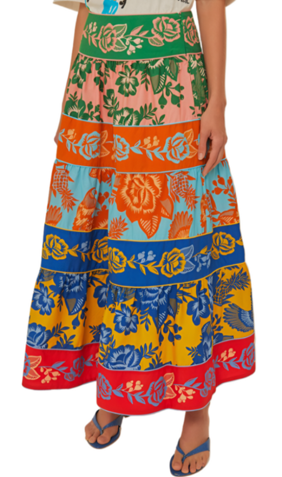 Farm Rio - Lace Garden Tiered Maxi Skirt