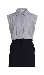 SIMKHAI - Graham Shirting Dress in Midnight Pinstripe