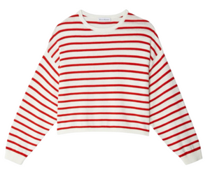 White + Warren - Drop Shoulder Sweatshirt in White/Tomato