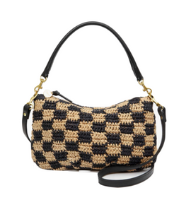 Clare V. - Petit Moyen Messenger in Black & Natural Checker