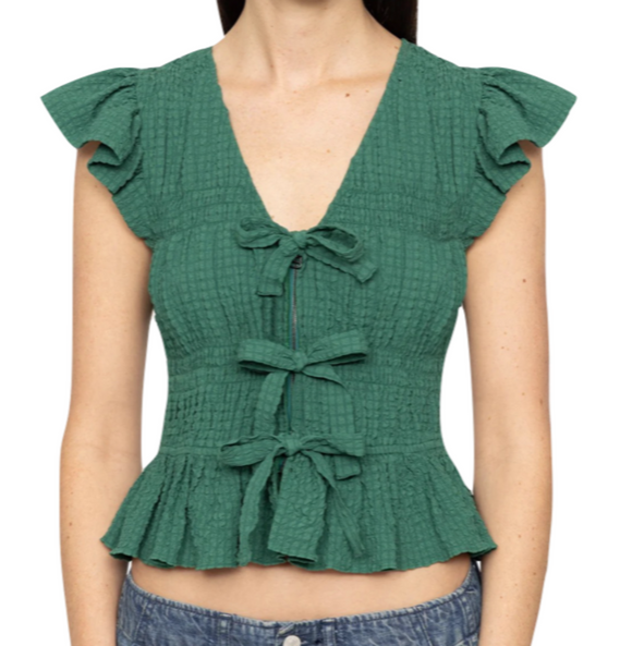 Sea - Regina Seersucker Top in Green