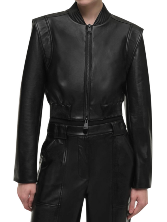 SIMKHAI - Doreen Leather Bomber Jacket in Black