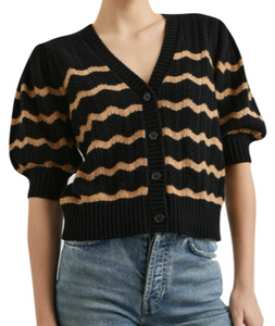 Rails - Isla Cardigan in Black/Camel Stripe