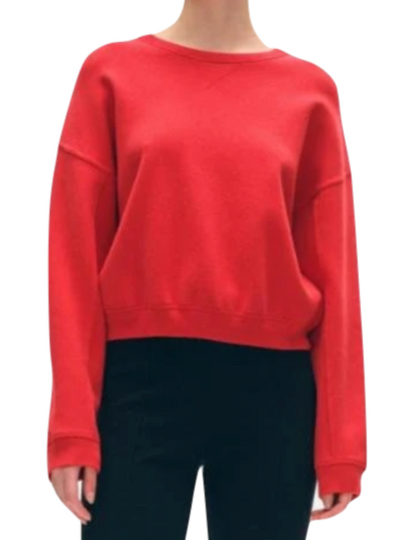 White + Warren - Cotton Sweatshirt in Red Carnelian