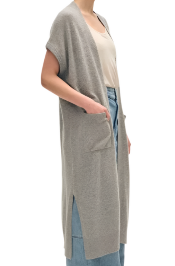 White + Warren - Cashmere Patch Pocked Cardigan in Grey Heather