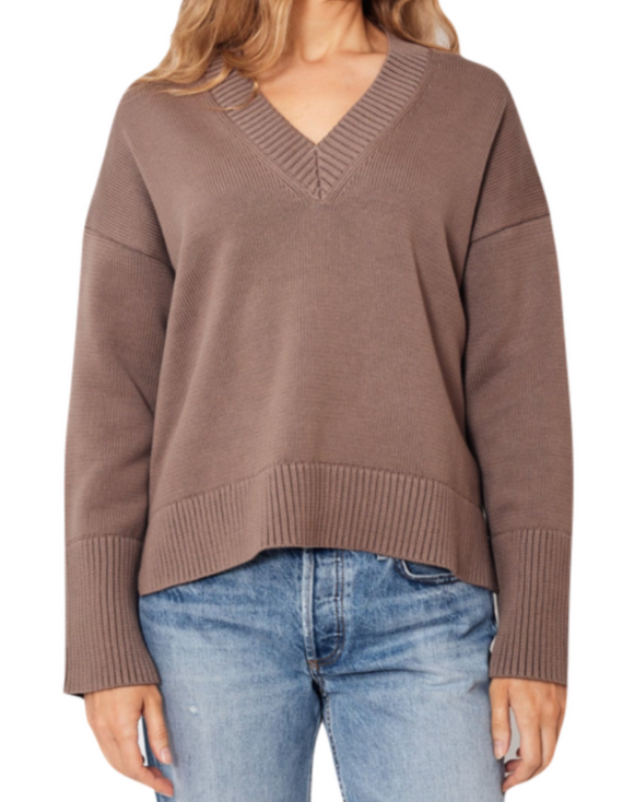 White + Warren - Rib Trim Oversized Sweater in Mocha