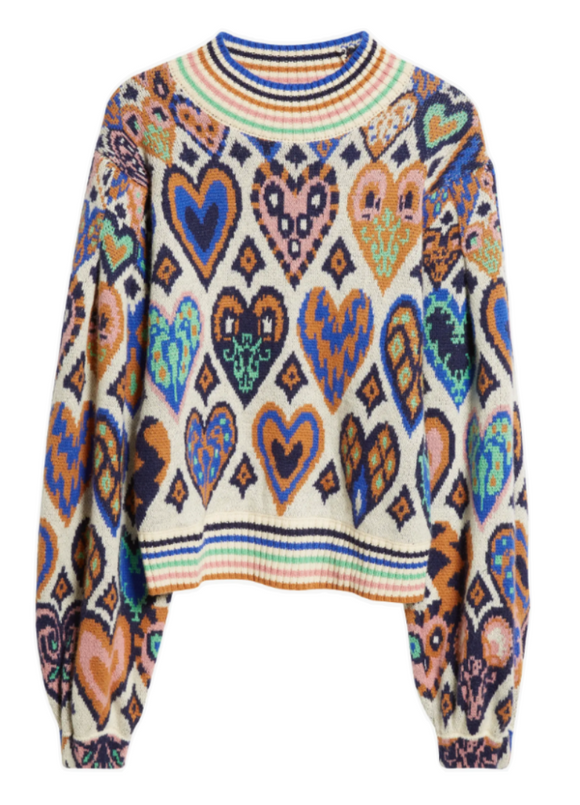 Farm Rio - Hearts Ikat Cream Knit Sweater