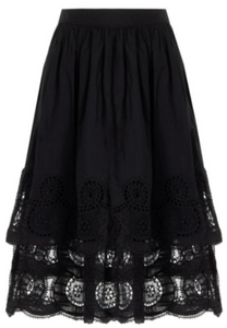 Sea - Drea Embroidery Tiered Skirt in Black