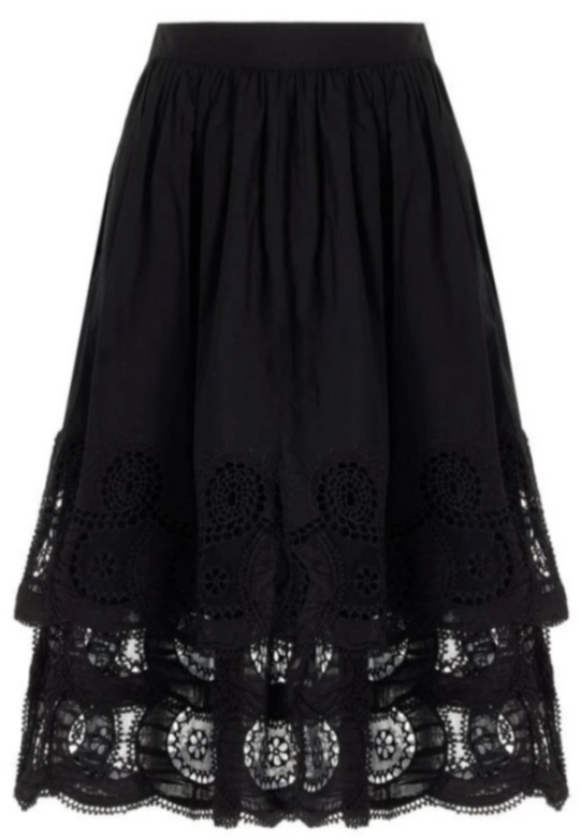 Sea - Drea Embroidery Tiered Skirt in Black