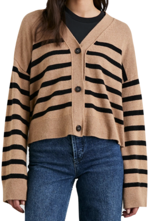 Rails - Geneva Cardigan in Camel/Black Stripe