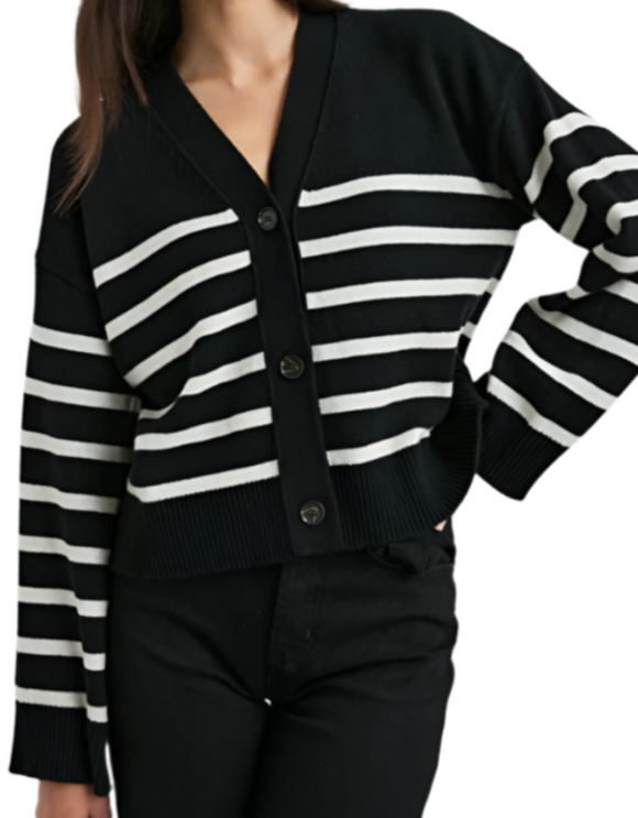 Rails - Geneva Cardigan in Black/Oatmeal Stripe