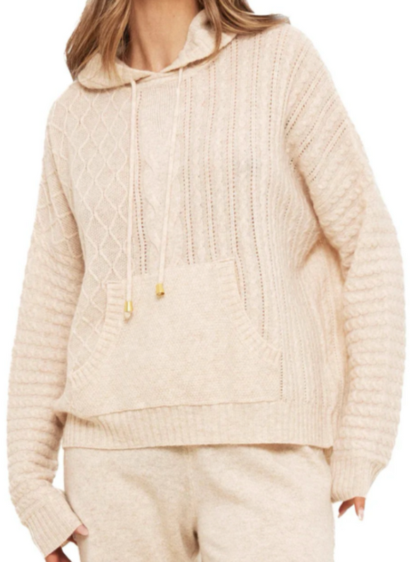 Brodie Cashmere - Luxe Cable Hoodie in Cygnet