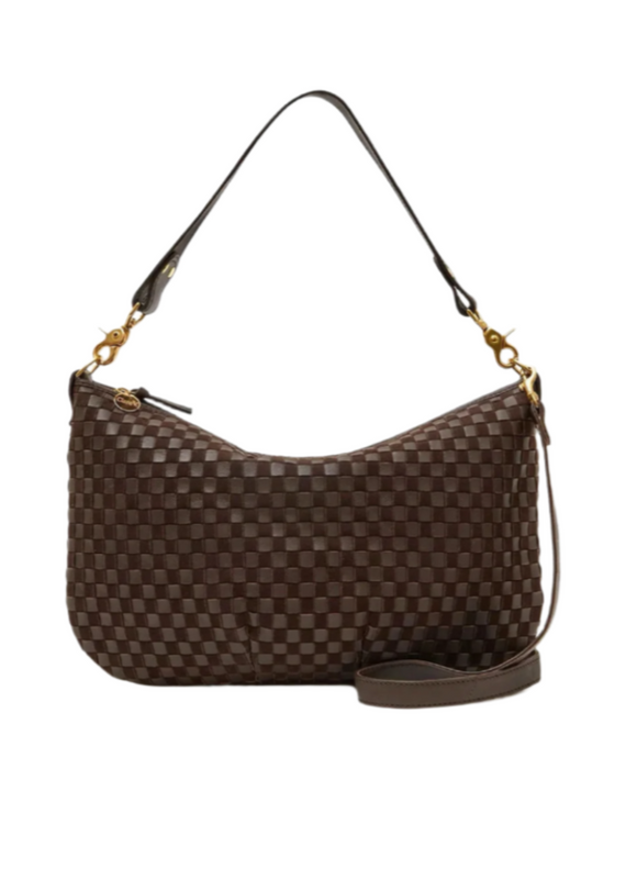 Clare V. - Moyen Messenger in Mahogany Nappa & Suede Woven Checker