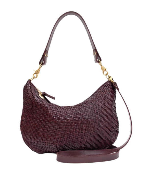 Clare V. - Moyen Messenger in Plum Woven Zig Zag