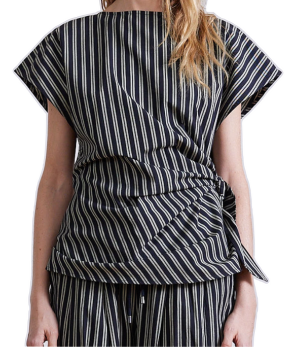 Apiece Apart - Lydda Tie Top in Shirting Stripe Black