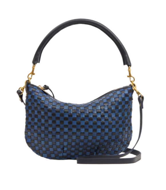 Clare V. - Petit Moyen Messenger in Dark Blue Woven Checker