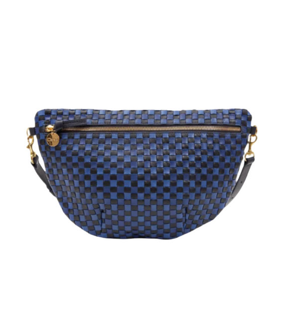 Clare V. - Grande Fanny in Dark Blue Woven Checker