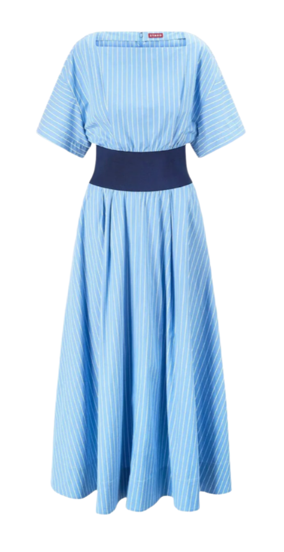 STAUD - Amy Dress in Azure Pinstripe