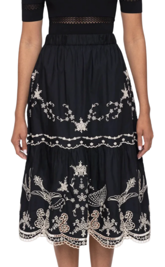 Sea - Kingsley Embroidery Skirt in Black