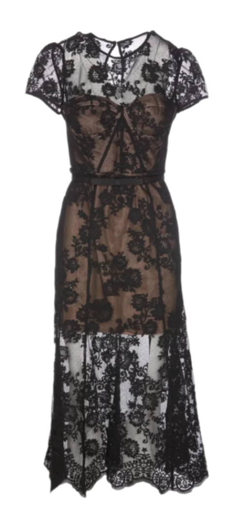 Self Portrait - Lace Bustier Midi Dress in Black