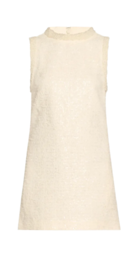 Self Portrait - Boucle Pearl Trim Mini Dress in Cream