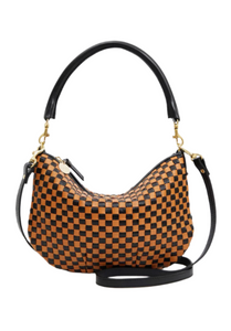 Clare V. - Petit Moyen Messenger in Black & Natural Woven Checker