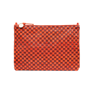 Clare V. - Flat Clutch in Bright Poppy & Bordeaux Woven Checker