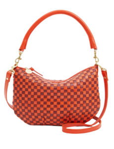 Clare V. - Petit Moyen Messenger in Poppy & Bordeaux Woven Checker