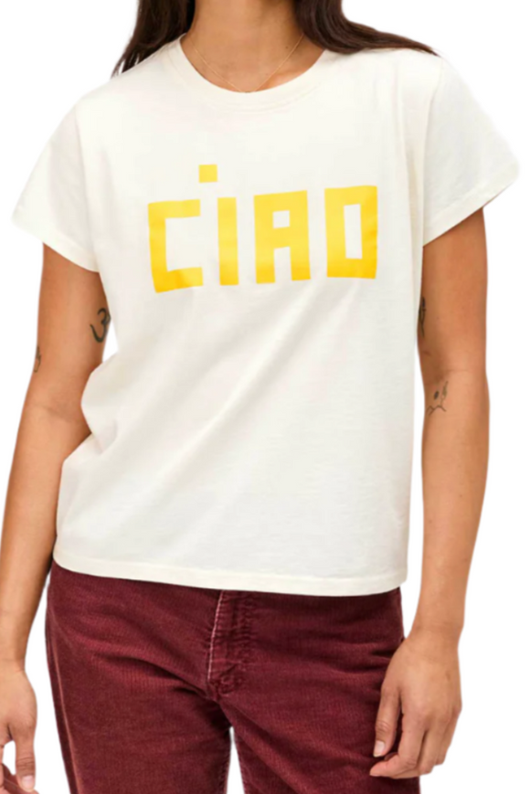 Clare V. - Classic Tee in Cream with Marigold Ciao