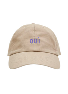 Clare V. - Cotton Baseball Hat in Khaki with Royal Embroidered Oui